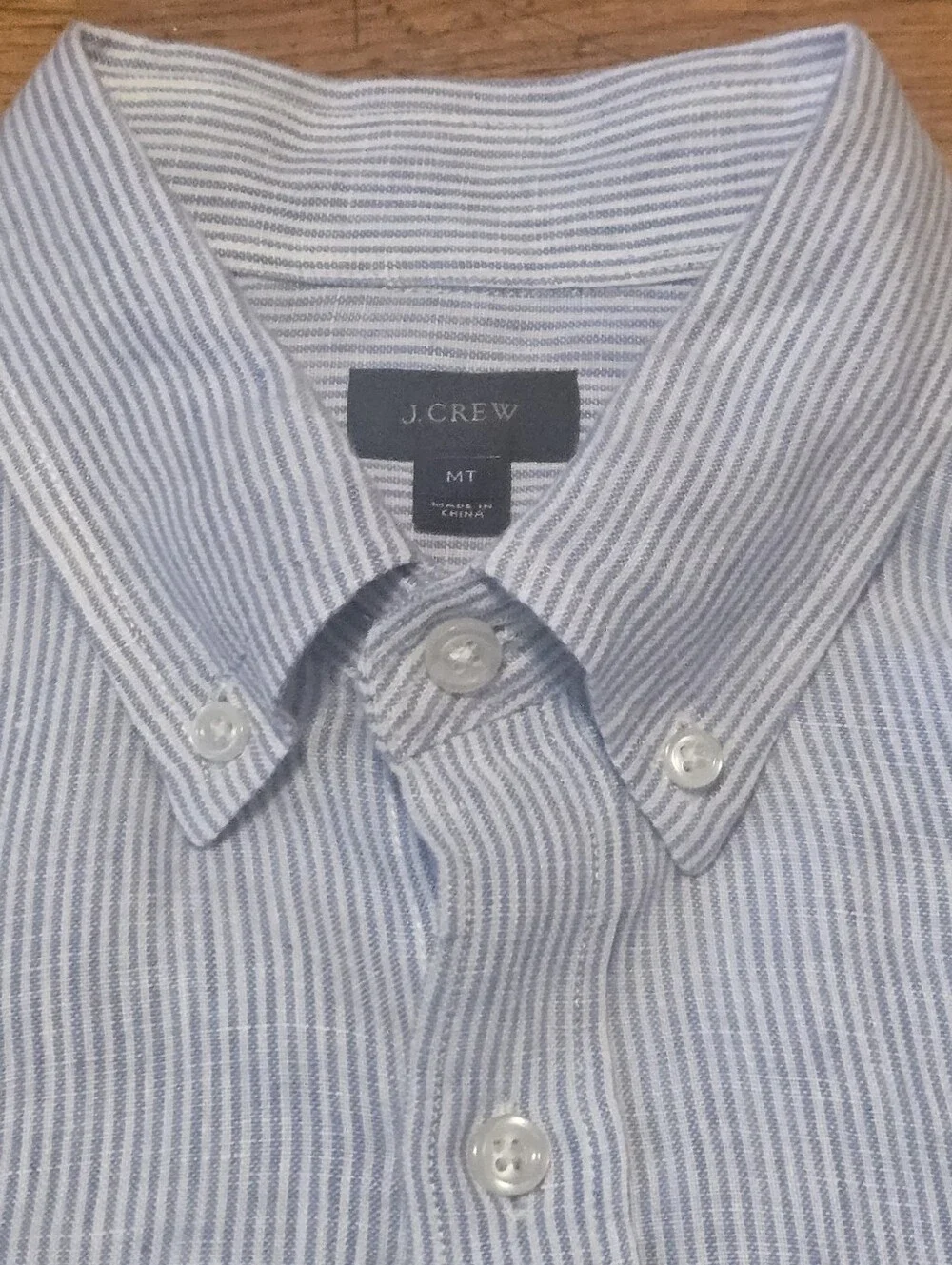 J.Crew Men MT Tall Baird McNutt Irish Linen Striped Button Down Shirt Blue White